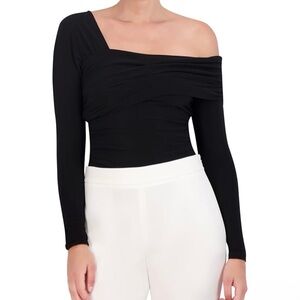 BCBGMAXAZRIA Black Asymmetric Long Sleeve Bodysuit in size small